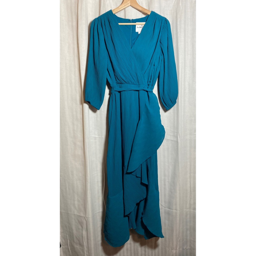 Romantic Sam Edelman Teal‎ Blue Pleated Ruffle High Low Midi Dress Womens 2 Chic